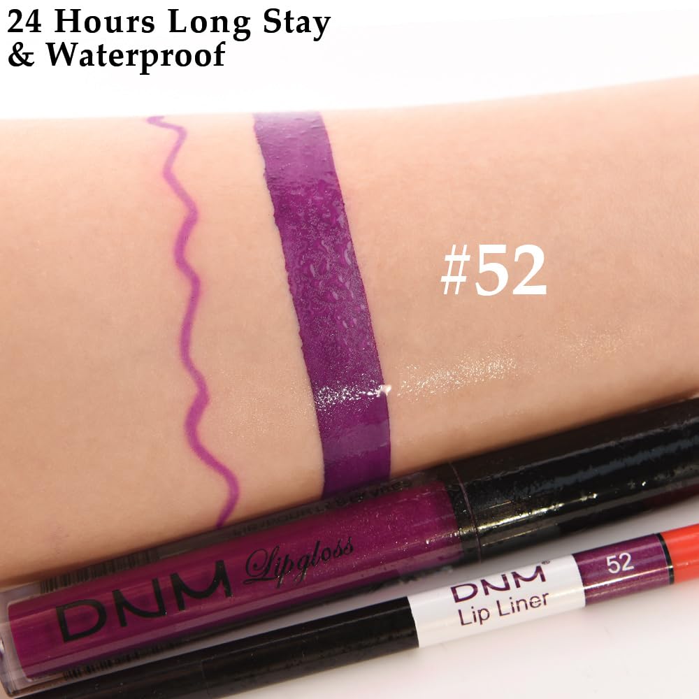 evpct 2Pcs Purple Matte Liquid Lipstick Lip Gloss Stain and Retractable Lip Liner Makeup Set for