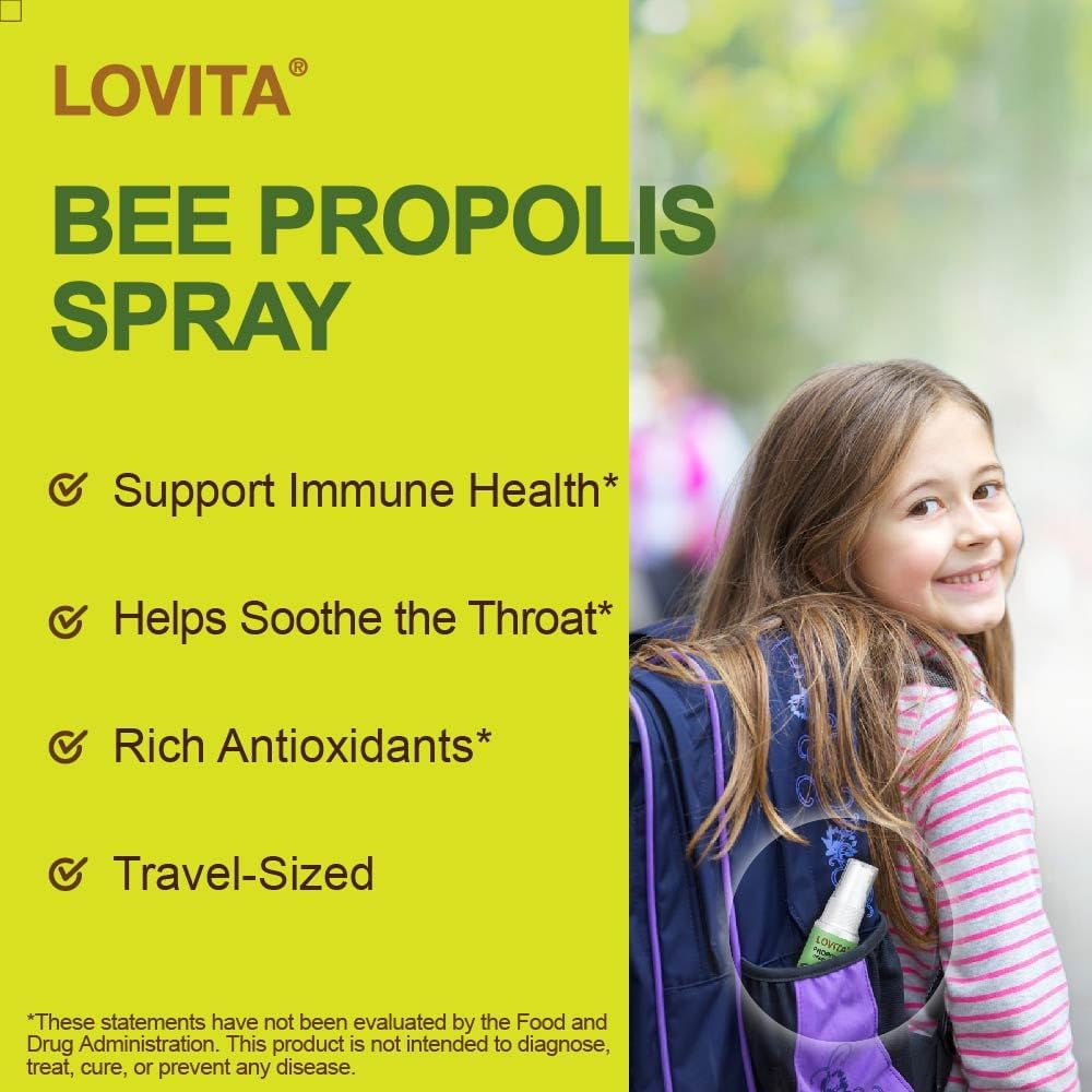 Lovita Bee Propolis Throat Spray, 18% Bioflavonoids, Alcohol-Free, Immune Support, Throat Soothing