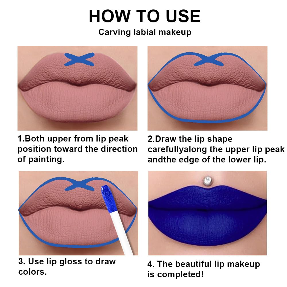 evpct 2Pcs Dark Royal Blue Matte Liquid Lipstick Lip Gloss Stain and Retractable Lip Liner Makeup