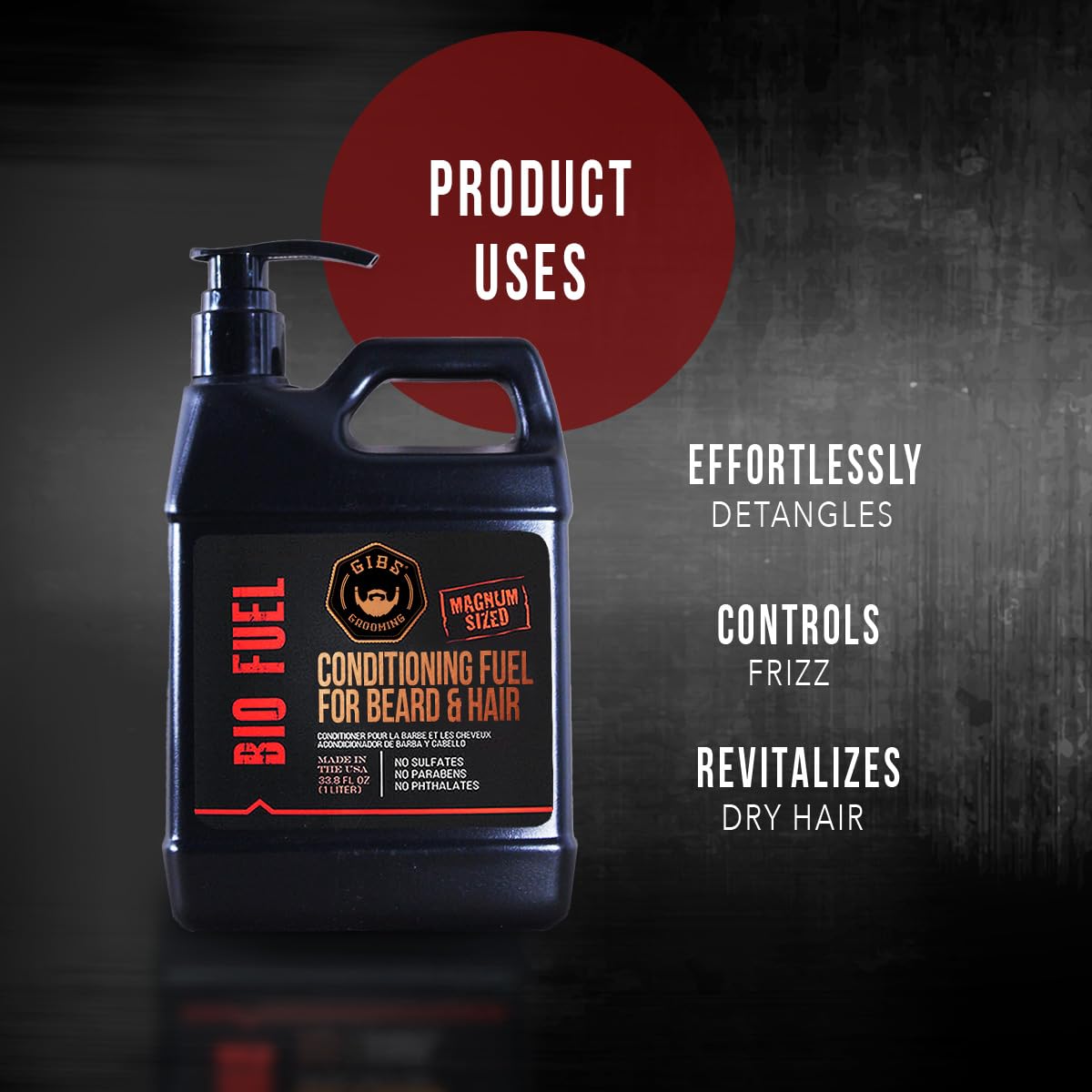 GIBS BioFuel Hair Conditioner For Men - Beard & Hair Conditioner Moisturizing, Liter, 33.8 Fl Oz