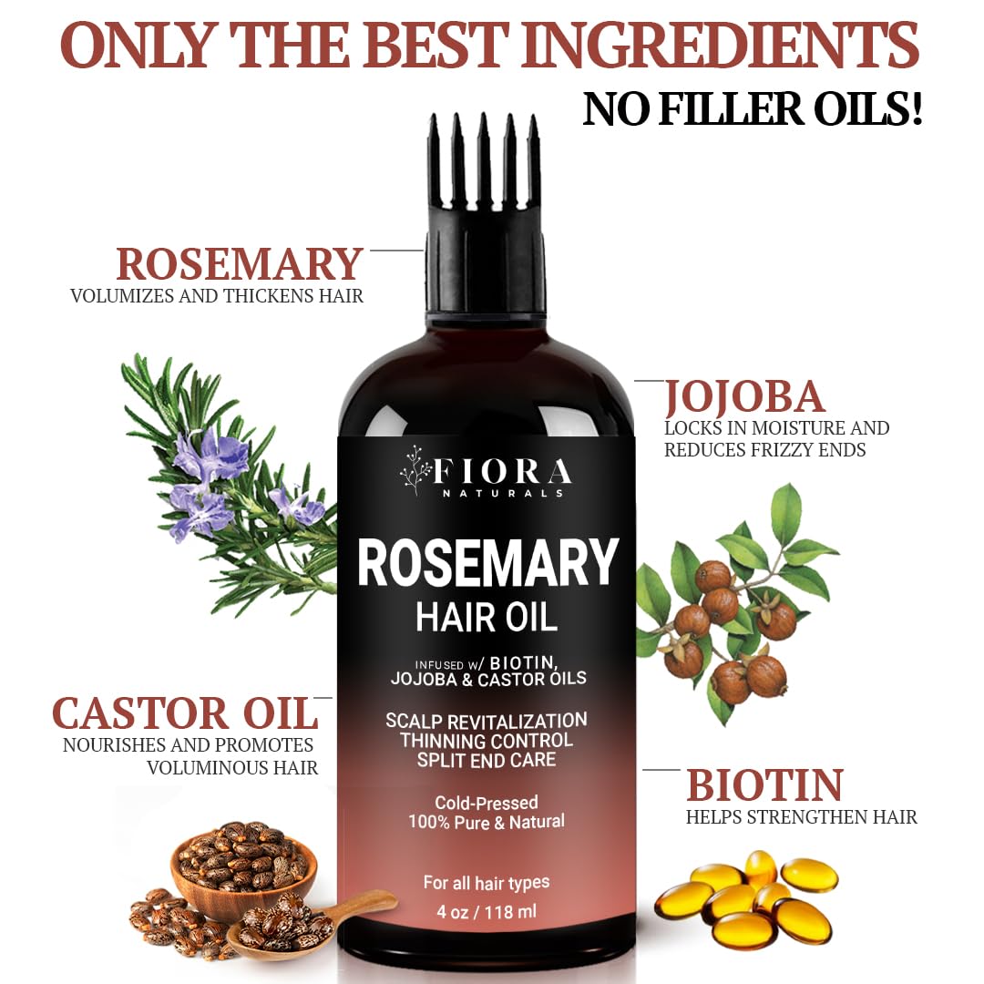 100% Pure Rosemary Oil for Hair Growth, Infused with Biotin, Jojoba & castor Oils - Natural Hair