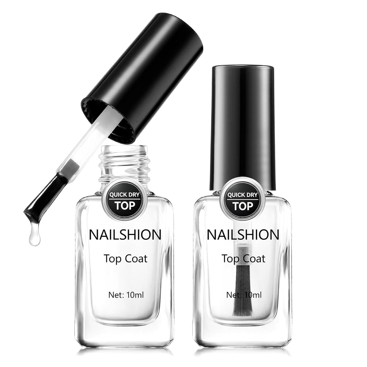 2Pcs Top Coat for Nail Polish, Quick Air Dry Clear Regular Nail Polishes High Shine Finish