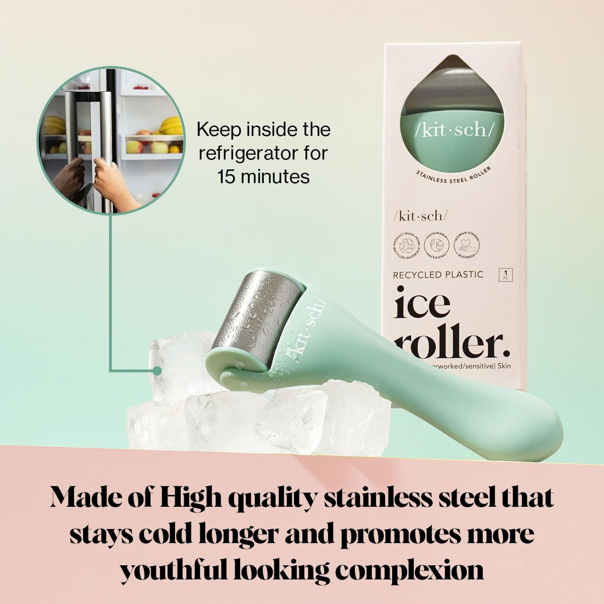 Kitsch Ice Roller for Face – Stainless Steel Face Ice Roller to Reduce Puffiness, Redness &