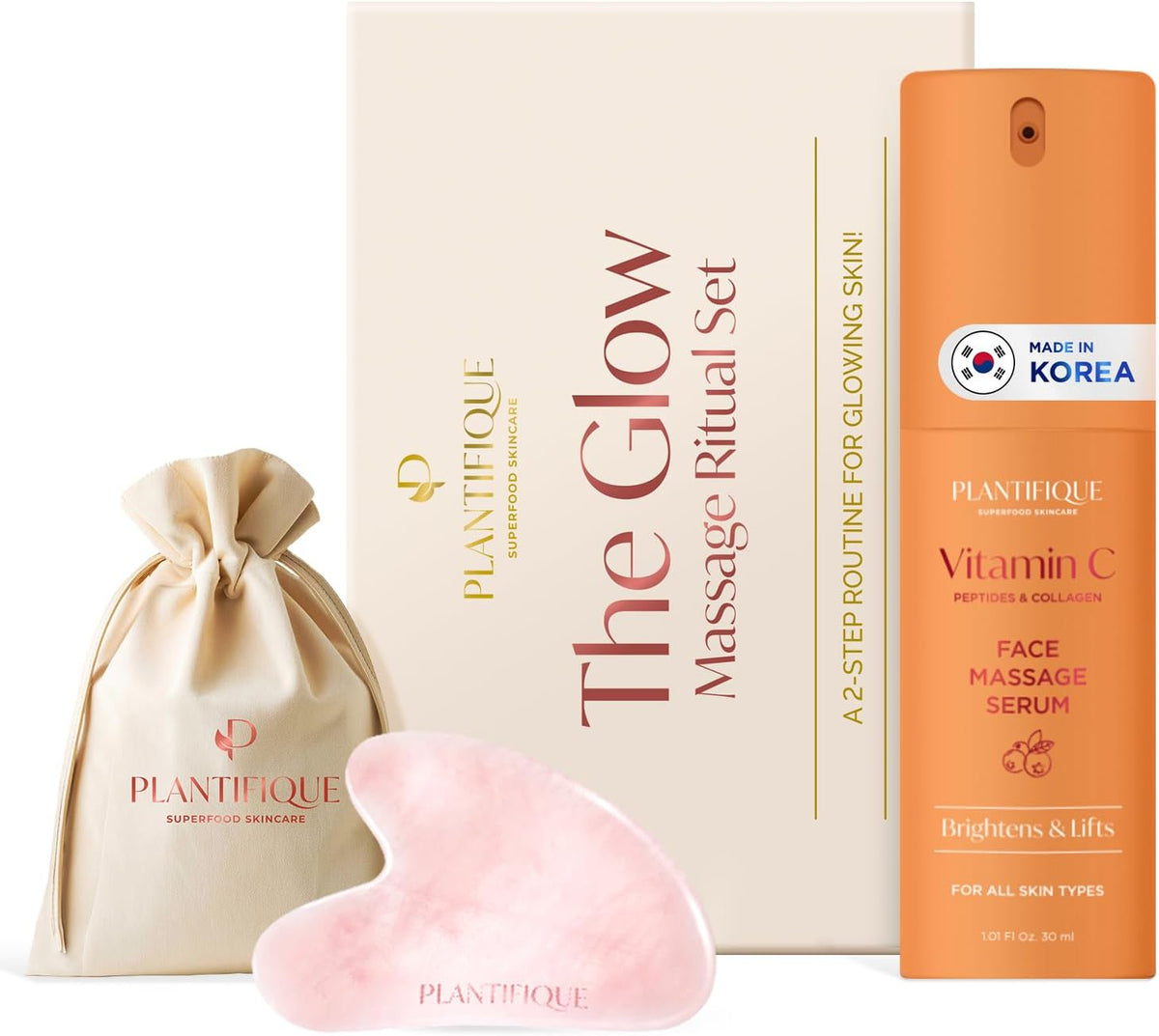 PLANTIFIQUE Massage Ritual Set: Premium Certified Jade Gua Sha + Jojoba Oil & AHA Serum Skin Care