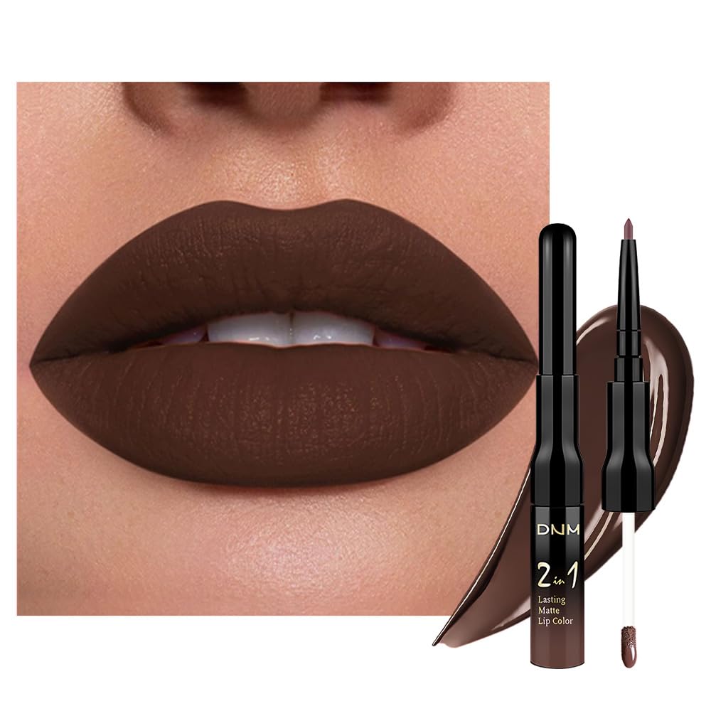 evpct 1Pcs Dark Deep Brown Chocolate Matte Lip Liner and Liquid Lipstick Stain Makeup Set for