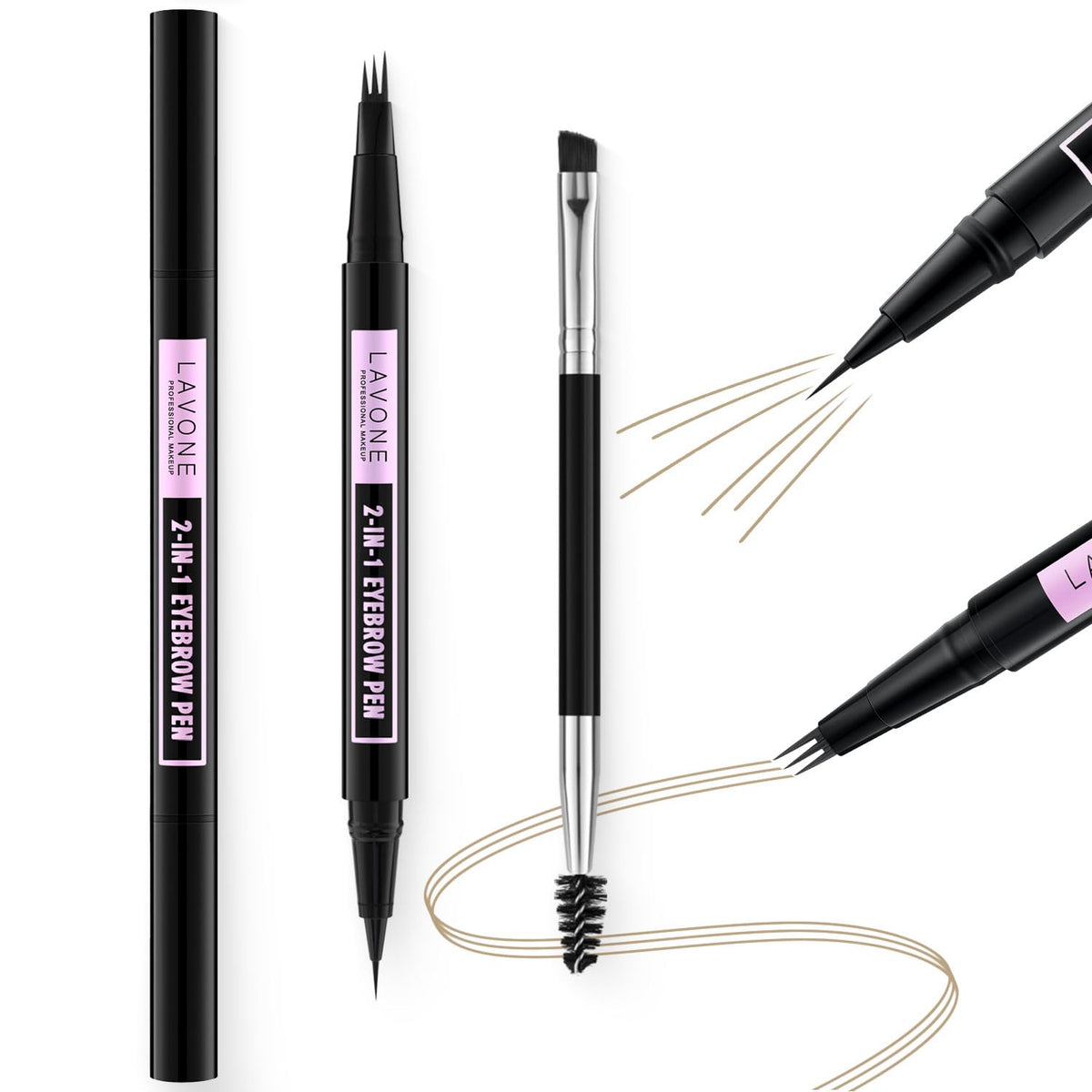 LAVONE Eyebrow Pencil, 2-In-1 Waterproof Eyebrow Pen, with 3 Tip Microblading Eyebrow Pen and
