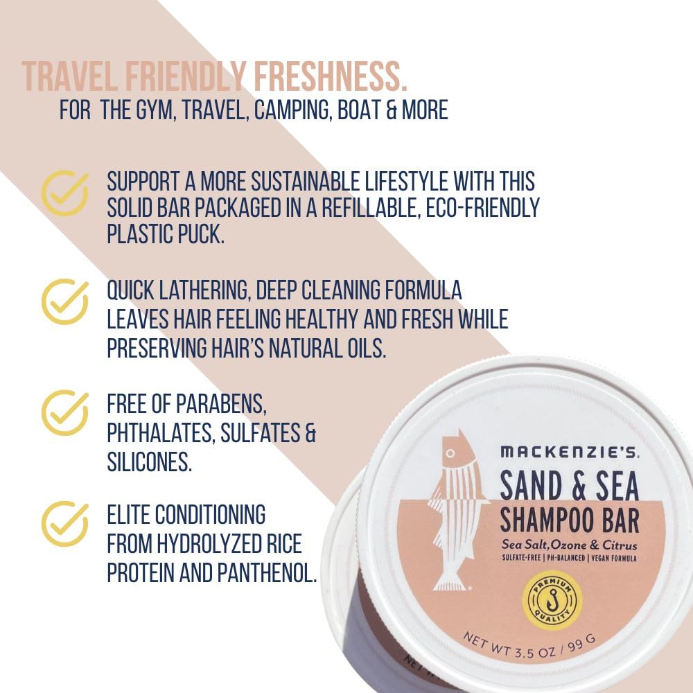 MACKENZIE'S Sand & Sea Shampoo Bar - Gifts for Fishermen - Vegan - Sulfate-Free - Eco Friendly