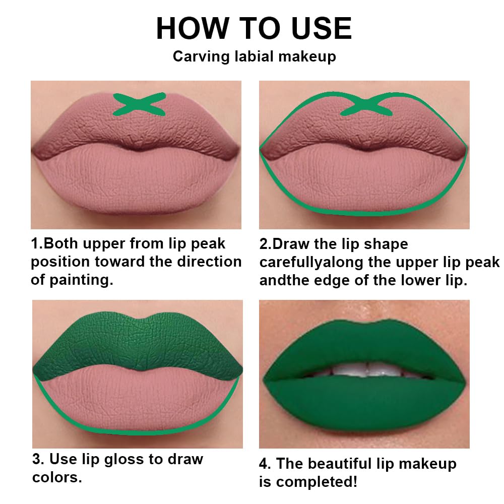 evpct 2Pcs Emerald Forest Green Matte Liquid Lipstick Lip Gloss Stain and Retractable Lip Liner
