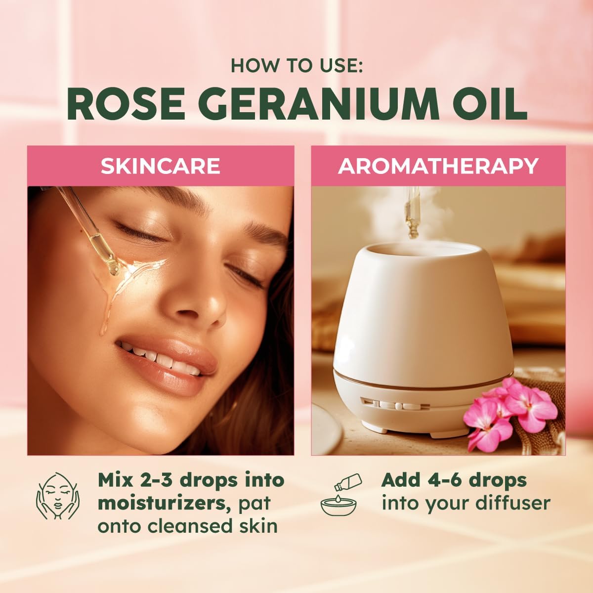 Kukka Rose Geranium Essential Oil for Skin - 4 Fl Oz - Geranium Oil for Diffuser & Aromatherapy
