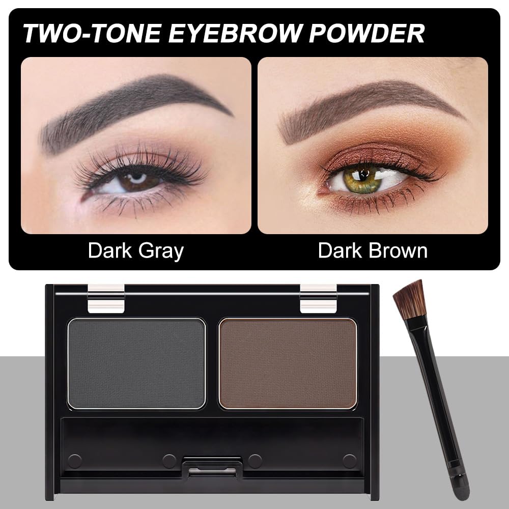 Black Brown Eye Brow Powder Kit for Women, Medium Coffee Dark Gray Eyebrow Powder Palette with