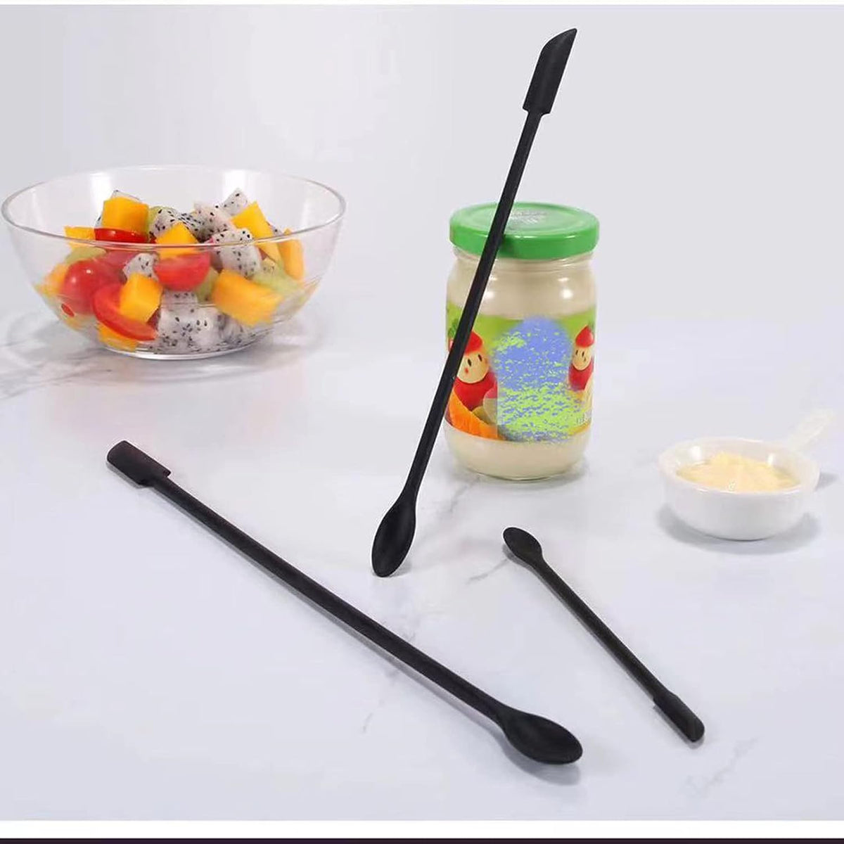 4 Pieces Mini Silicone Spatula Set, Small Rubber Spatula for Makeup, Thin Jar Scraper for