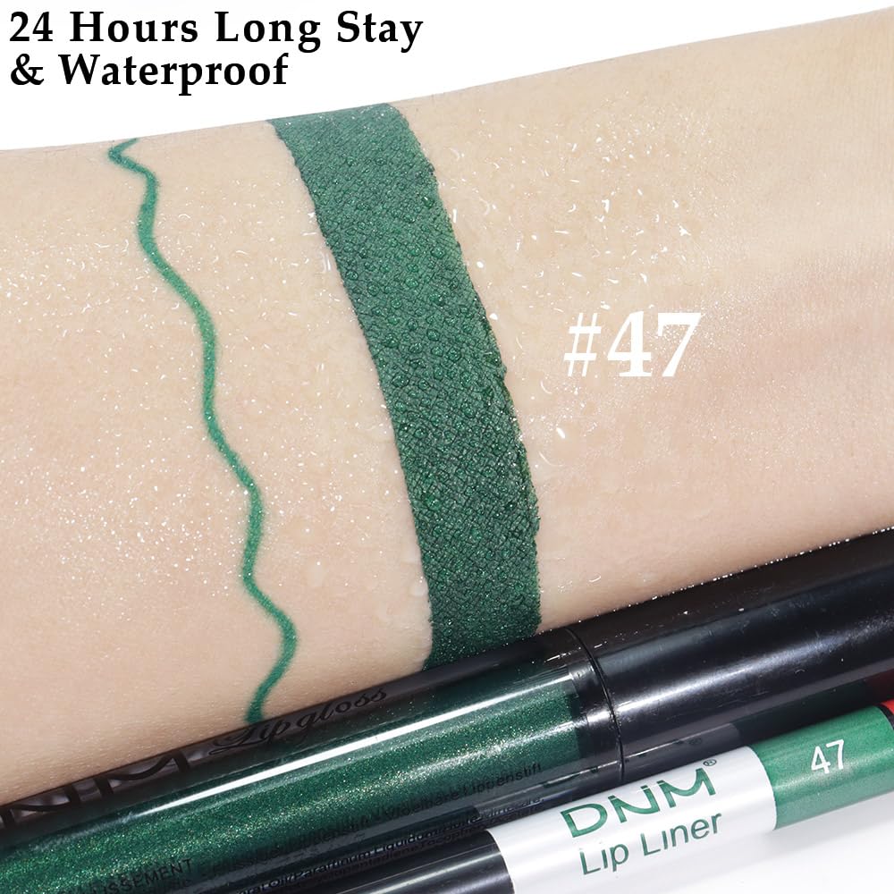 evpct 2Pcs Emerald Green Shimmer Glitte Liquid Lipstick Lip Gloss Stain and Retractable Lip Liner