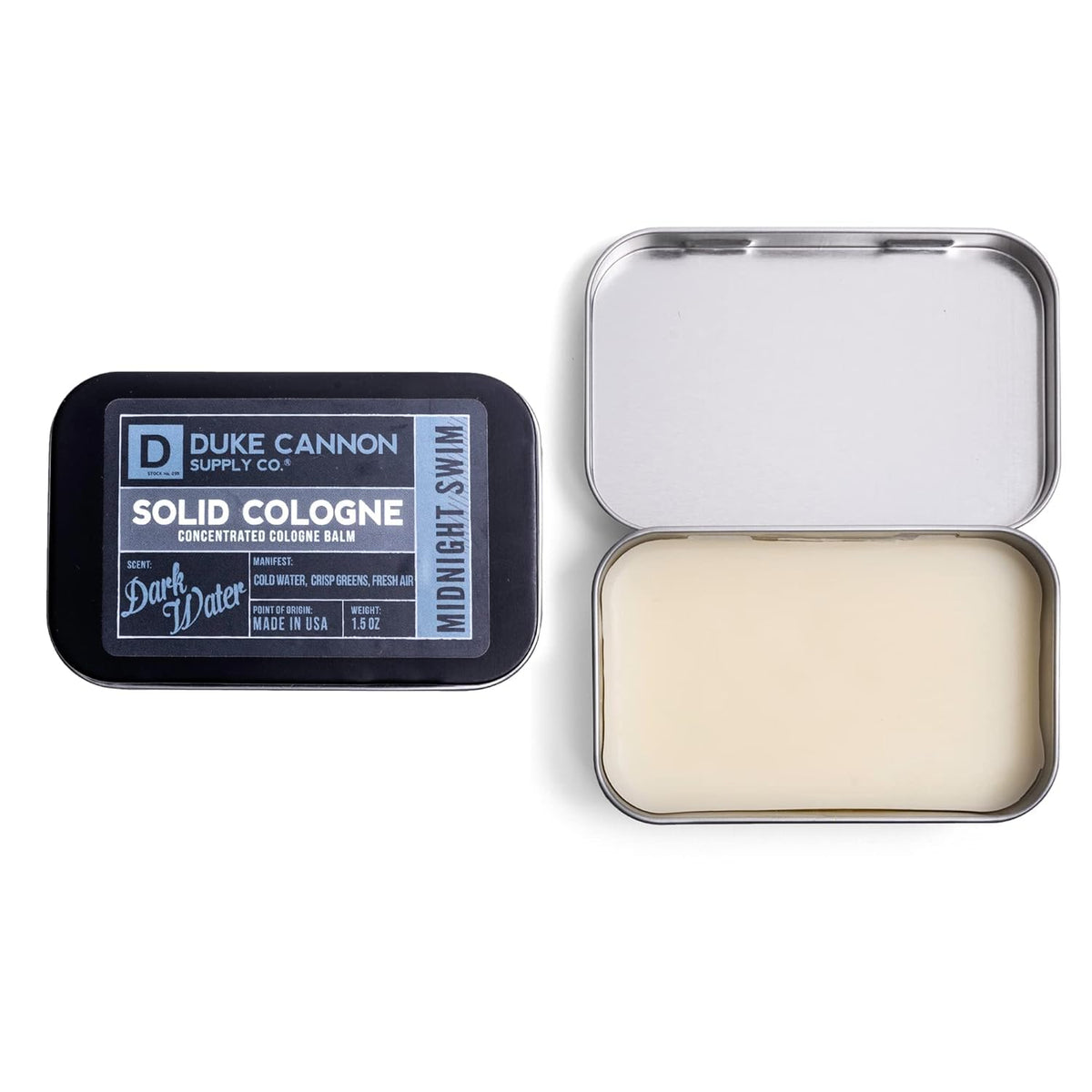 Duke Cannon Supply Co. Solid Cologne for Men Midnight Swim - Cold Water, Crisp Greens, Fresh Air