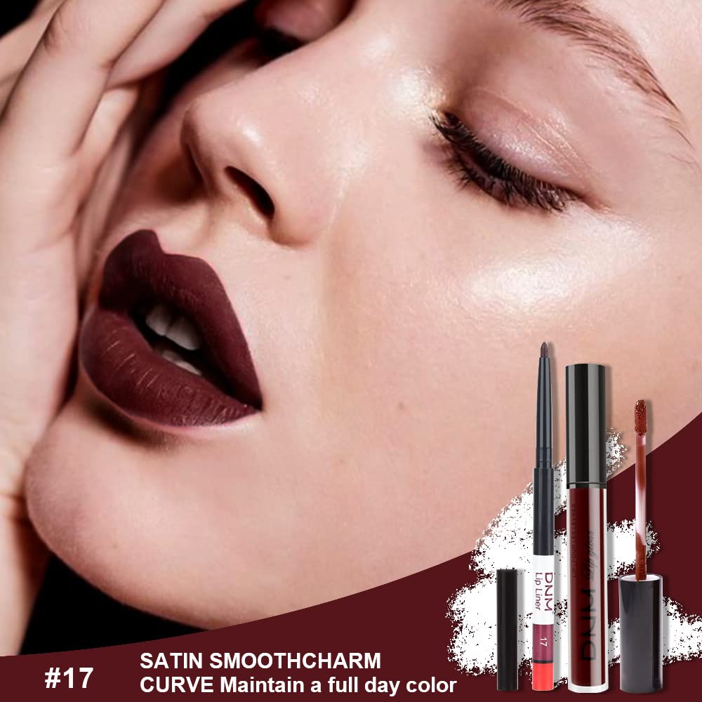 evpct 2Pcs Dark Deep Burgundy Red Matte Lipstick and Lip Liner Makeup Set for Women Dark Blood Red