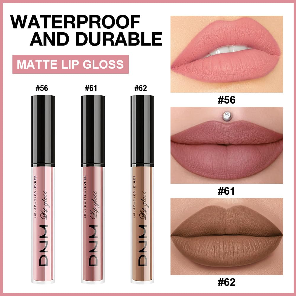 evpct 3Pcs Light Neutral Nude Matte Liquid Lipstick Lip Stain Sets for Women, Matte Lipstick Long