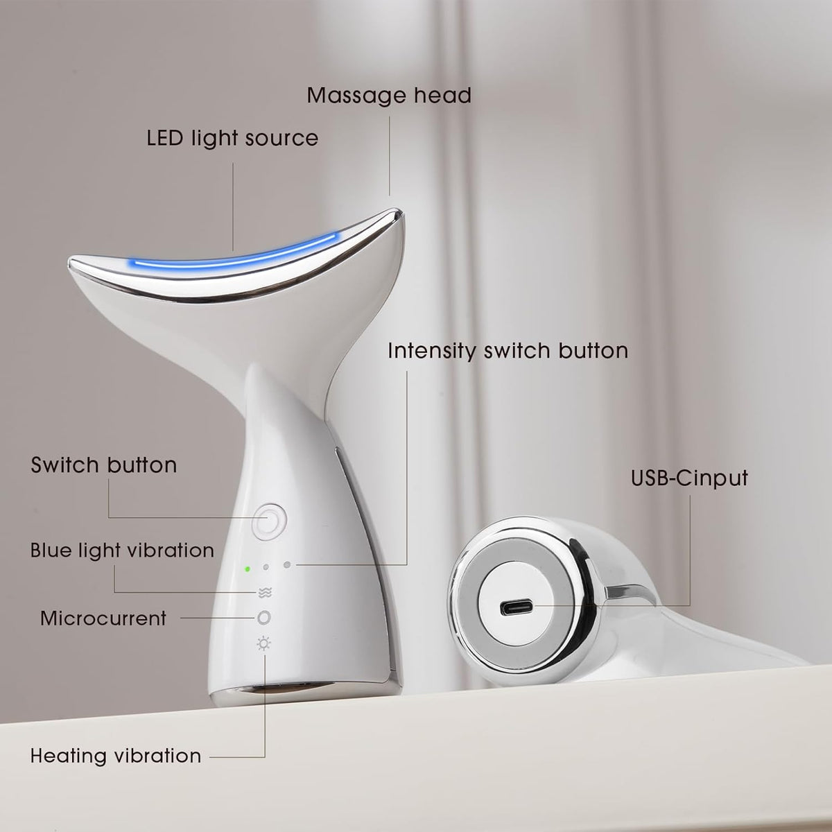 Face & Neck Massager | White LED Red-Light-Therapy-for-Face and Neck, Red Light Therapy Wand, 3