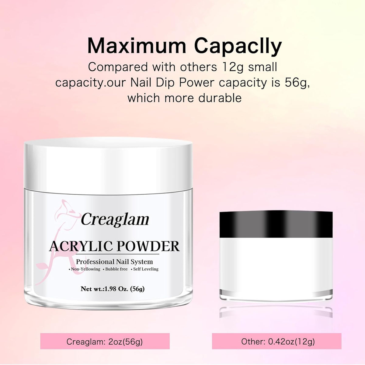 Acrylic Powder for Nail 56g: 2oz Lucent White Acrylic Powder Large Capacity Professional for 3D Art