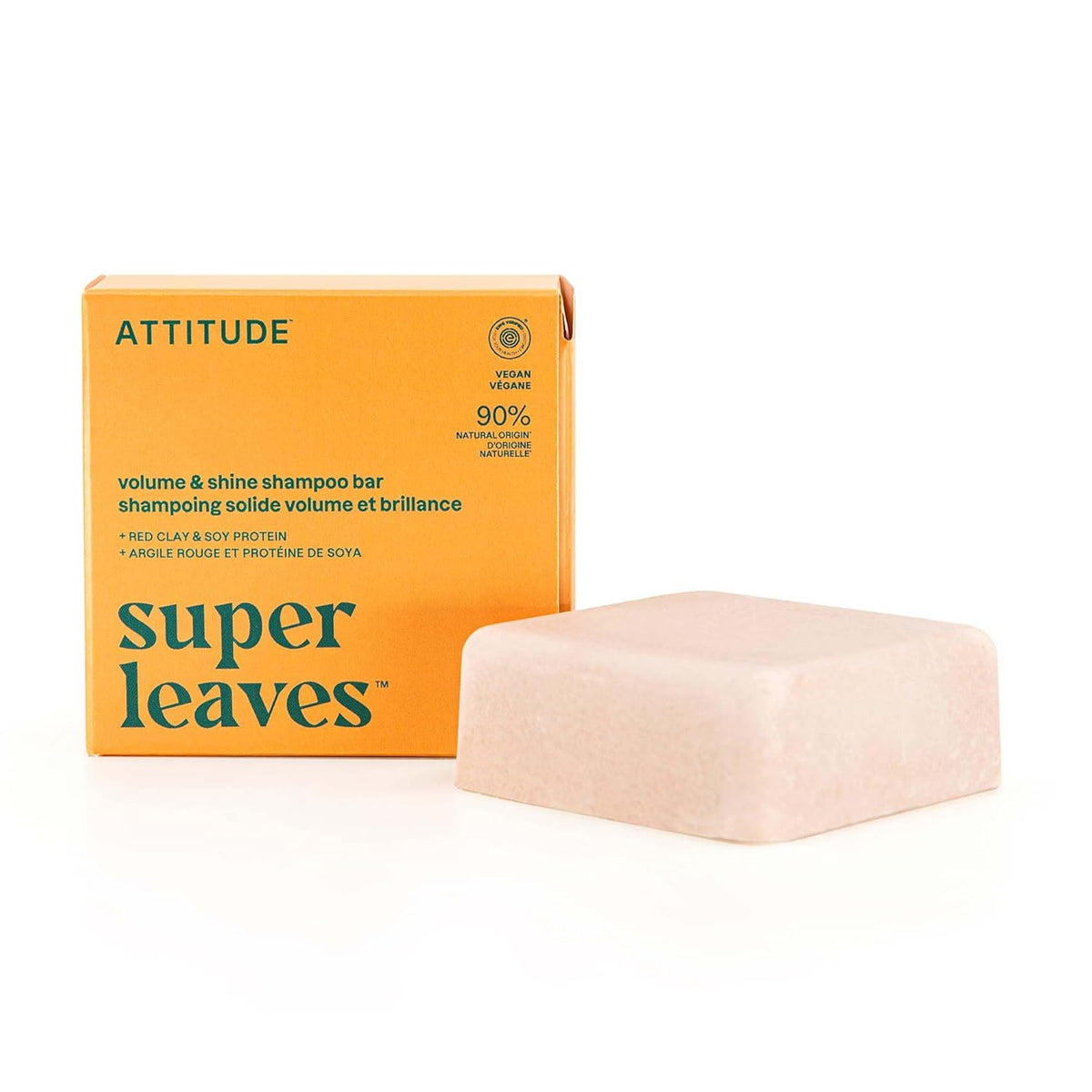 ATTITUDE Volume & Shine Shampoo Bar, Natural Origin, for Thin and Flat Hair, Soy Protein & Red