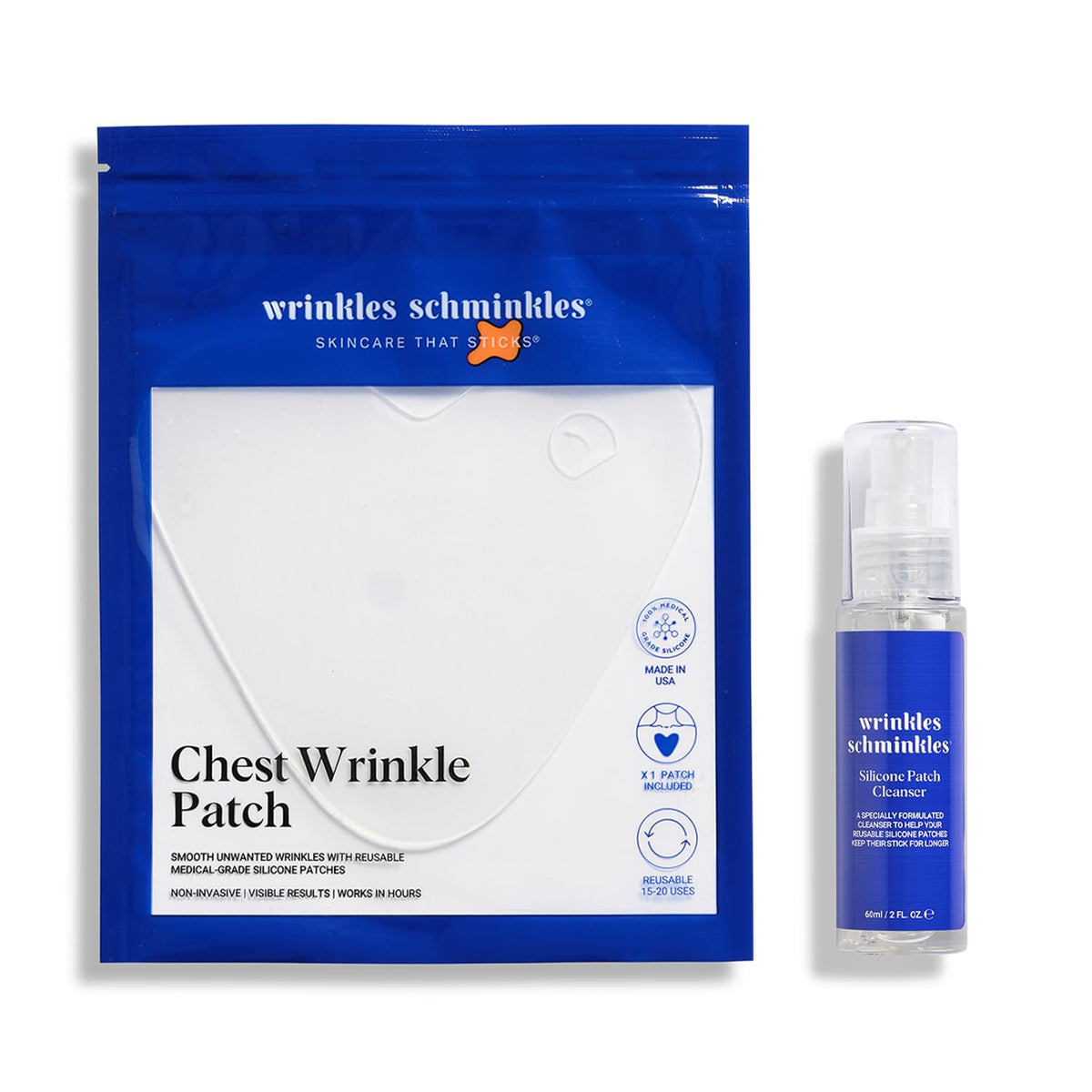 Wrinkles Schminkles Chest Wrinkle Patch & Cleanser Starter Pack - Set of Reusable Chest Silicone