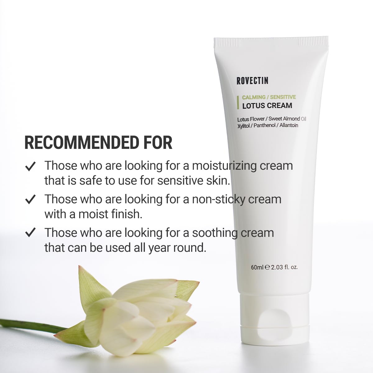 ROVECTIN Calming Lotus Water Cream - Lightweight Moisturizer Face Cream for Oily, Combination Skin