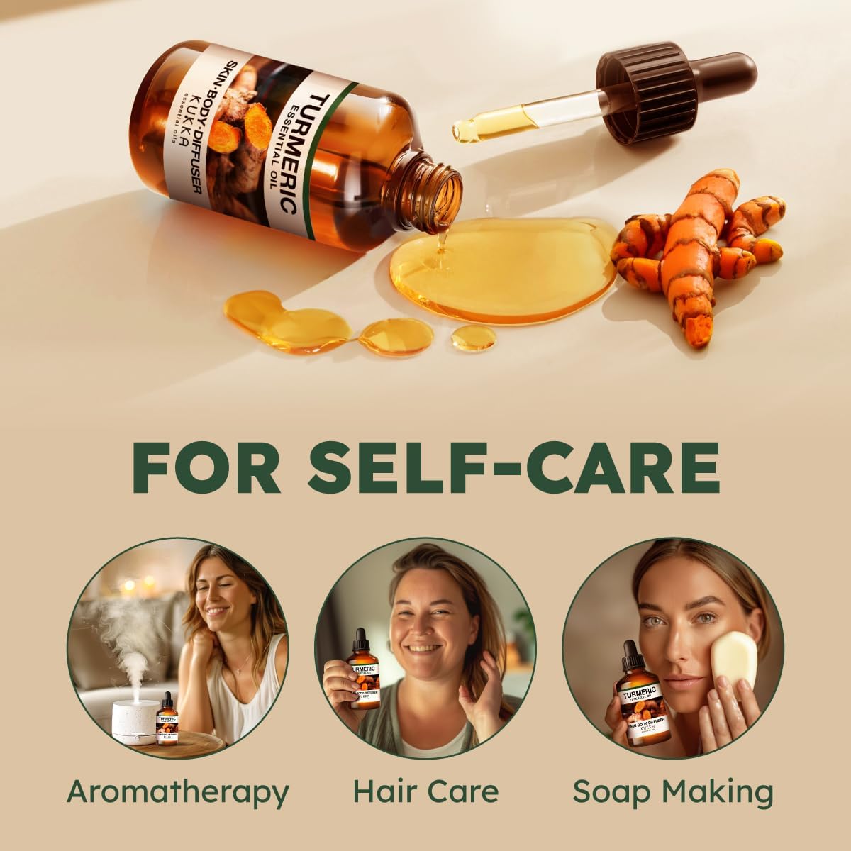 Kukka Turmeric Oil for Skin - 4 Fl Oz - Turmeric Essential Oil, Herbaceous Scent, for Face, Hair