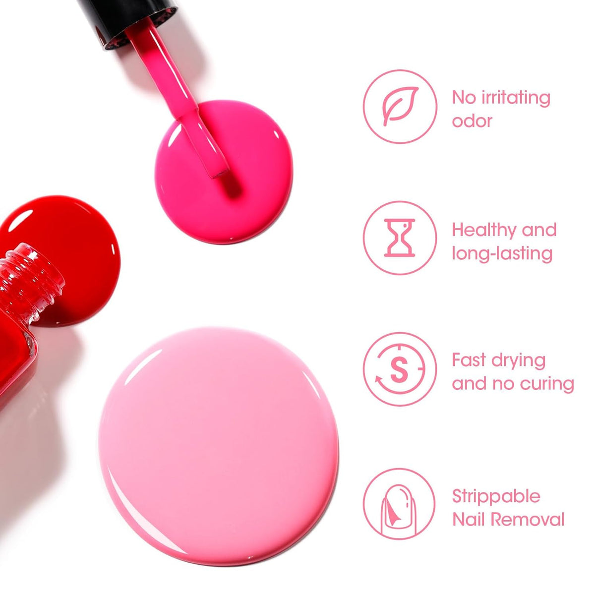 GELLEN Red Pink Nail Polish, Quick Air Dry Natural Traditional Regular Nail Polish Bright Red Hot