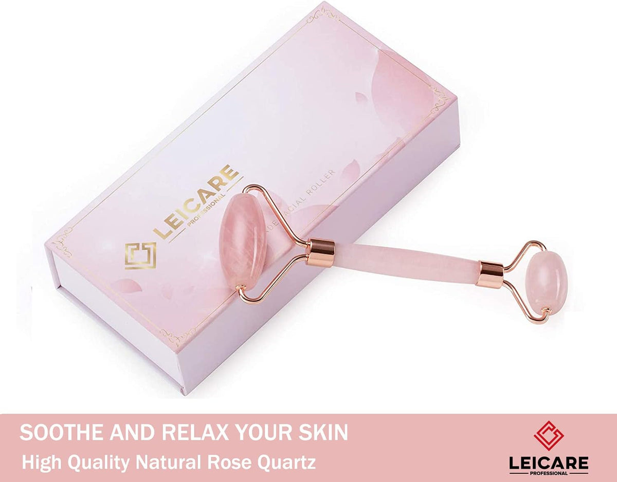 Jade Roller for Face - Rose Quartz Face Roller Skin Care - Stone Facial Roller, Face Massager for