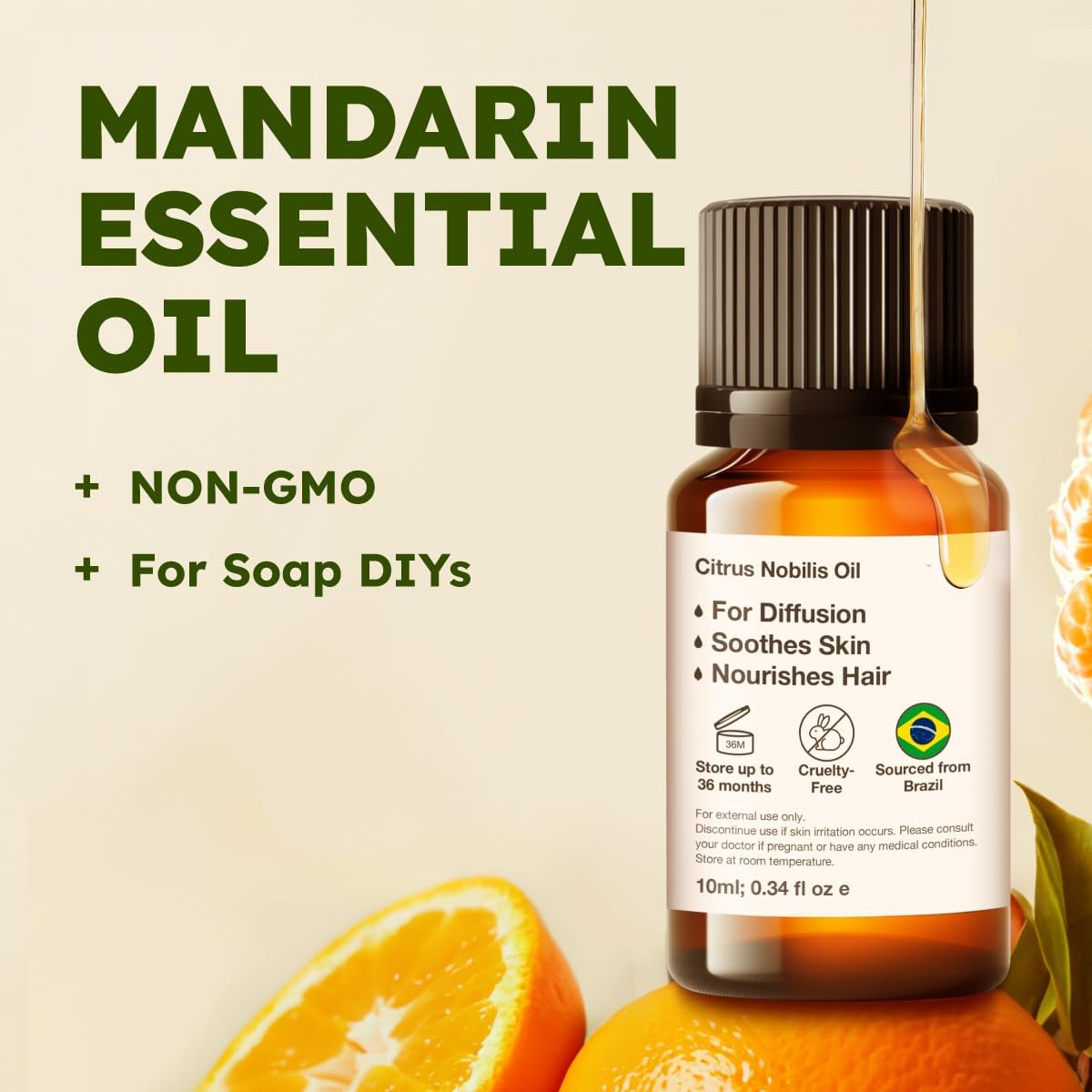 Kukka Mandarin Essential Oil for Diffuser Skin - 0.34 Fl Oz - Fresh & Citrusy Scent for