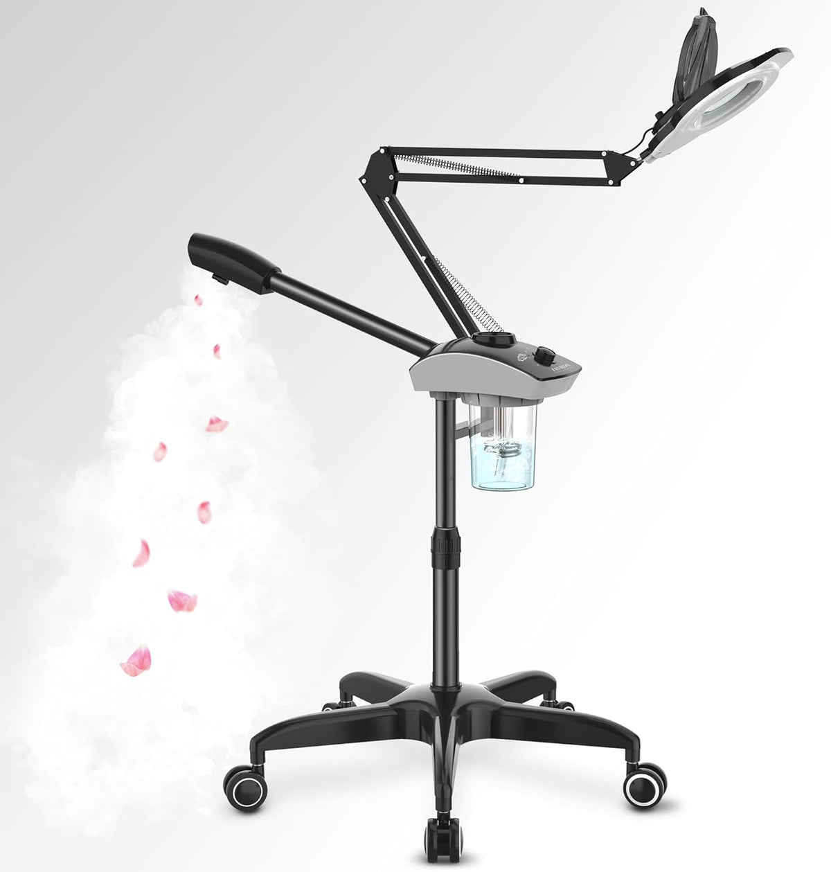 TASALON Professional Facial Steamer with 5X Magnifying Lamp, 2-in-1 Esthetician Steamer on Wheels