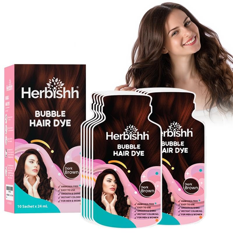 Herbishh Bubble Foam Hair Dye Shampoo, 3 in 1 Dye for 100% Grey Coverage, Permanent Hair Coloring