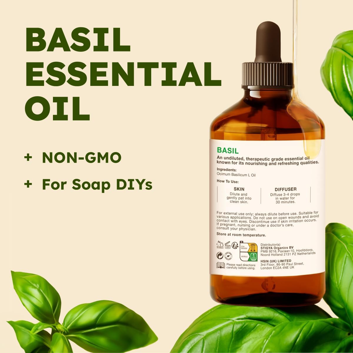 Kukka Basil Essential Oil for Diffusers - 4 Fl Oz - Basil Oil for Skin & Aromatherapy Scent Massage