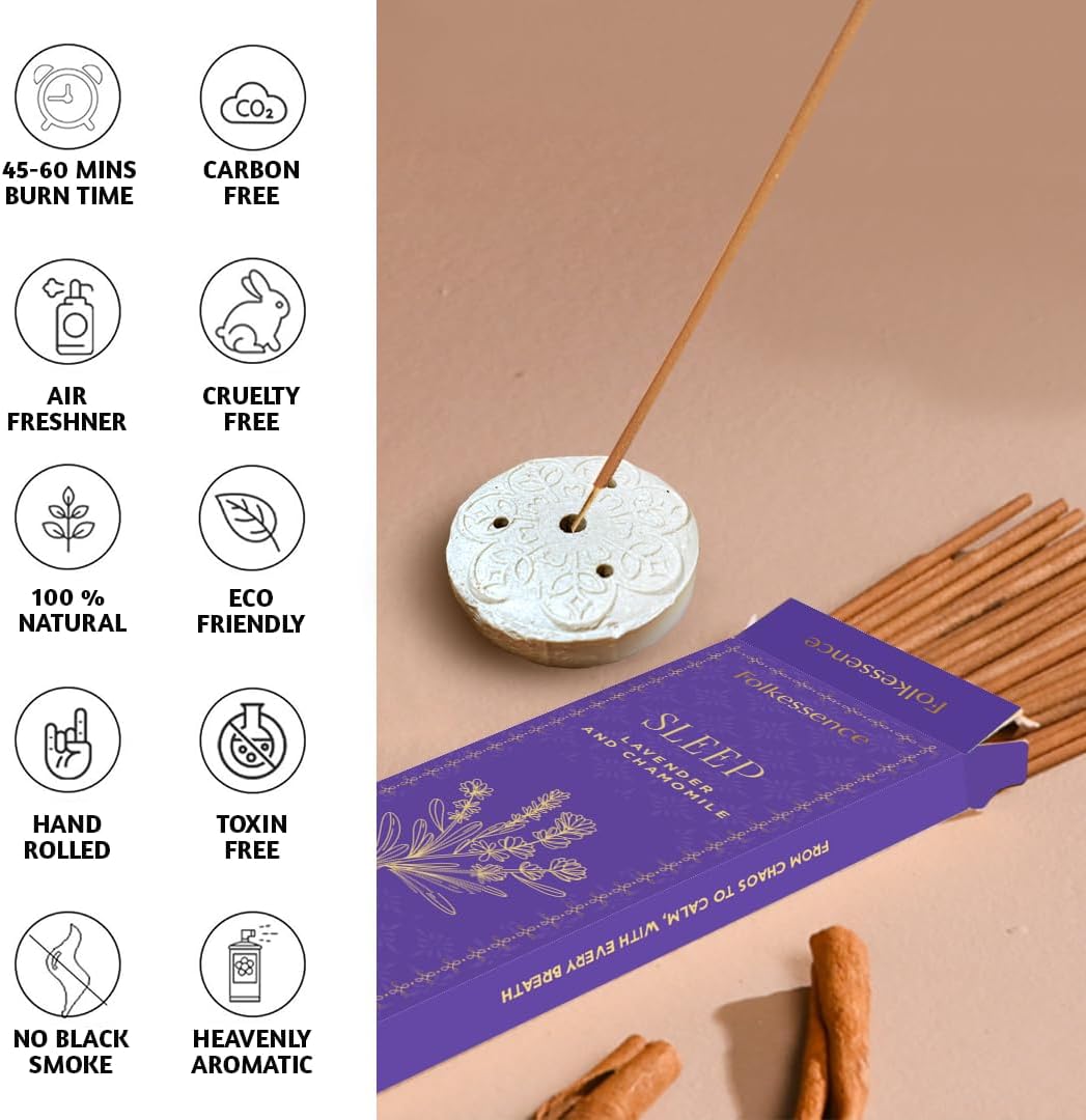 Folkulture Incense Sticks | Set of 100 Insence-Sticks with Holder for Relaxation | Lavender &
