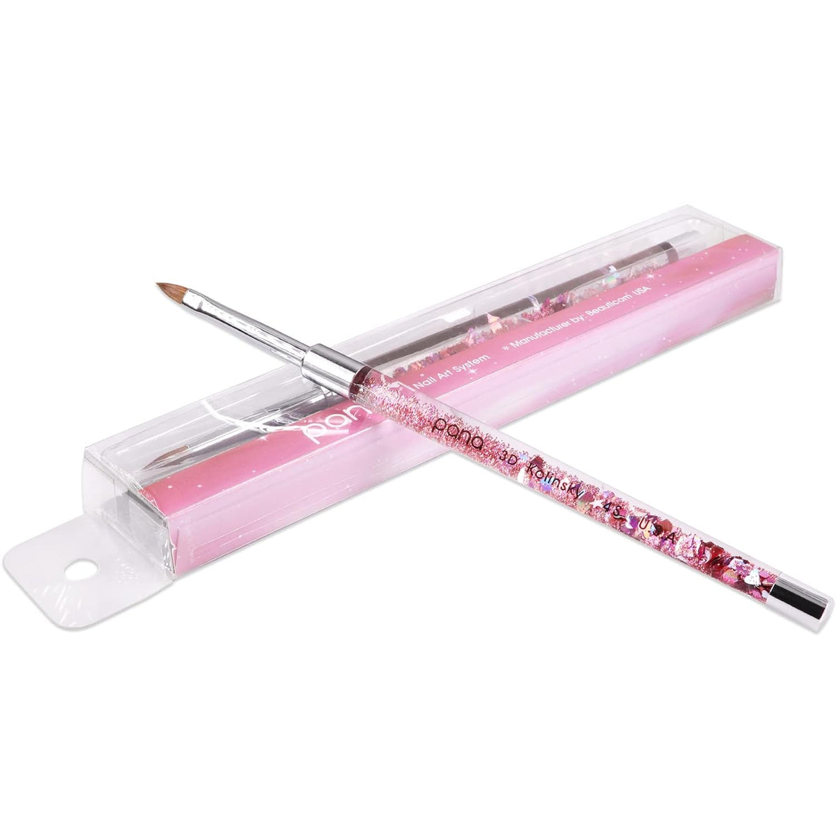 PANA 3D Kolinsky Nail Art Brush - Pink Glitter Handle, Size 4 - Acrylic Nail Art Sculpture Brush