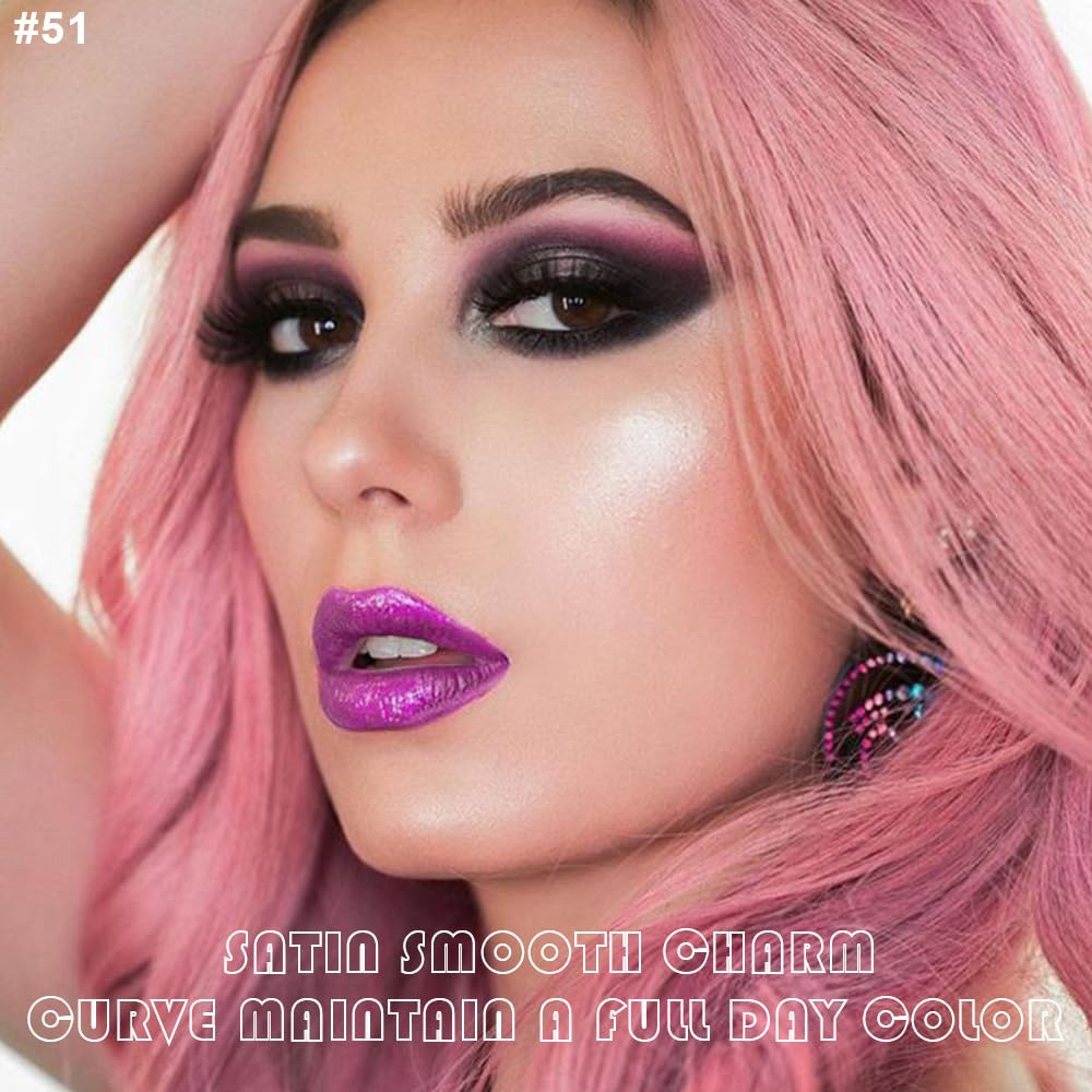 evpct 2Pcs Purple Shimmer Glitter Shiny Liquid Lipstick Lip Gloss Stain and Retractable Lip Liner