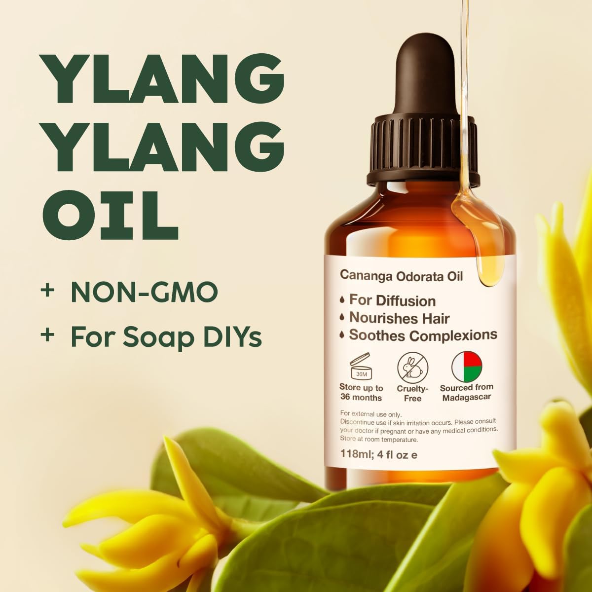 Kukka Ylang-Ylang Essential Oil for Diffuser & Skin - 4 Fl Oz - Ylang Ylang Oil - Boasting a Long