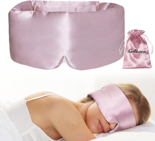 100% Natural Silk Eye Mask for Women Men, Soft Pressureless Cooling Blackout Eye Covers for