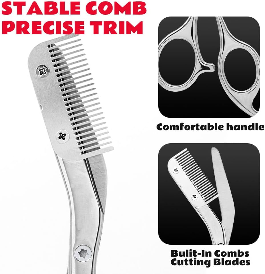 Eyebrow Scissors with Comb, Stainless Steel Facial Grooming Scissors Kit, Professional Precision