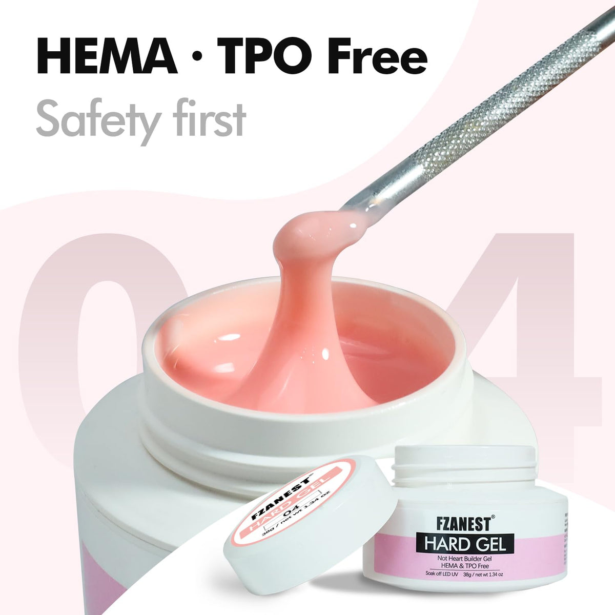 FZANEST Heat-Free Builder Hard Gel Hema-Free Nude Pink Nail Strengthening Extension Sculpting Color