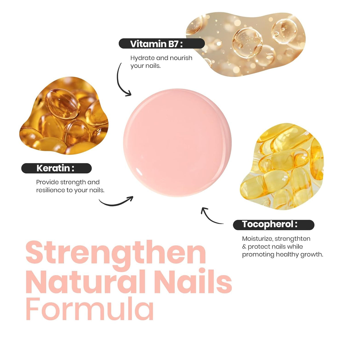 Beetles Nail Polish Bubble Bliss, 2 in 1 Nail Strengthener Polish Growth Nail Ridge Filler Base