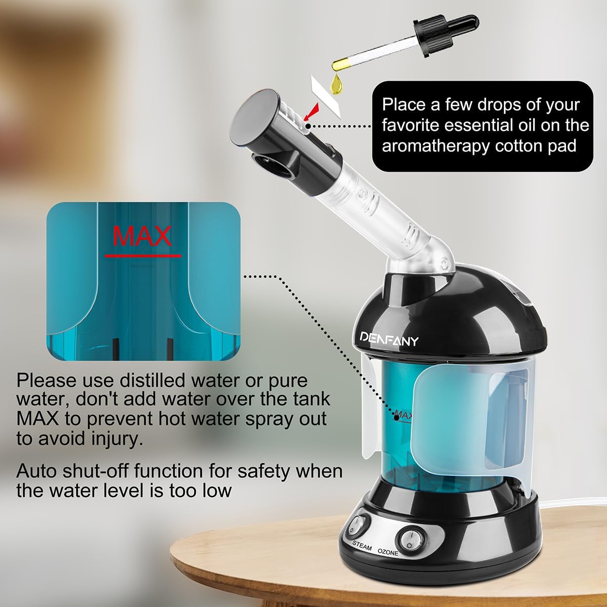 Facial Steamer - DENFANY Nano Ionic Face Steamer with Extendable 360° Rotating Arm - Portable