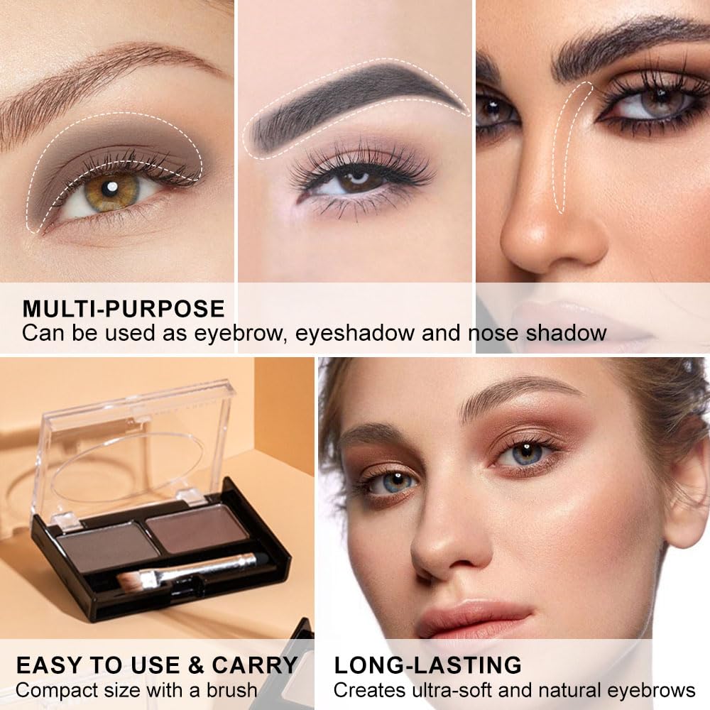 Black Brown Eye Brow Powder Kit for Women, Medium Coffee Dark Gray Eyebrow Powder Palette with