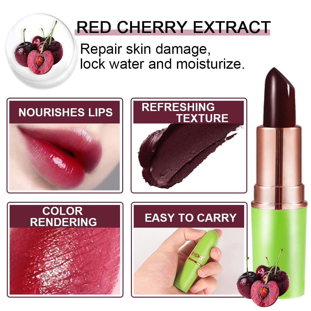 evpct 2Pcs Black Red Cherry Magic Mood Color Changing Lipstick Long Lasting 24 Hours Original for