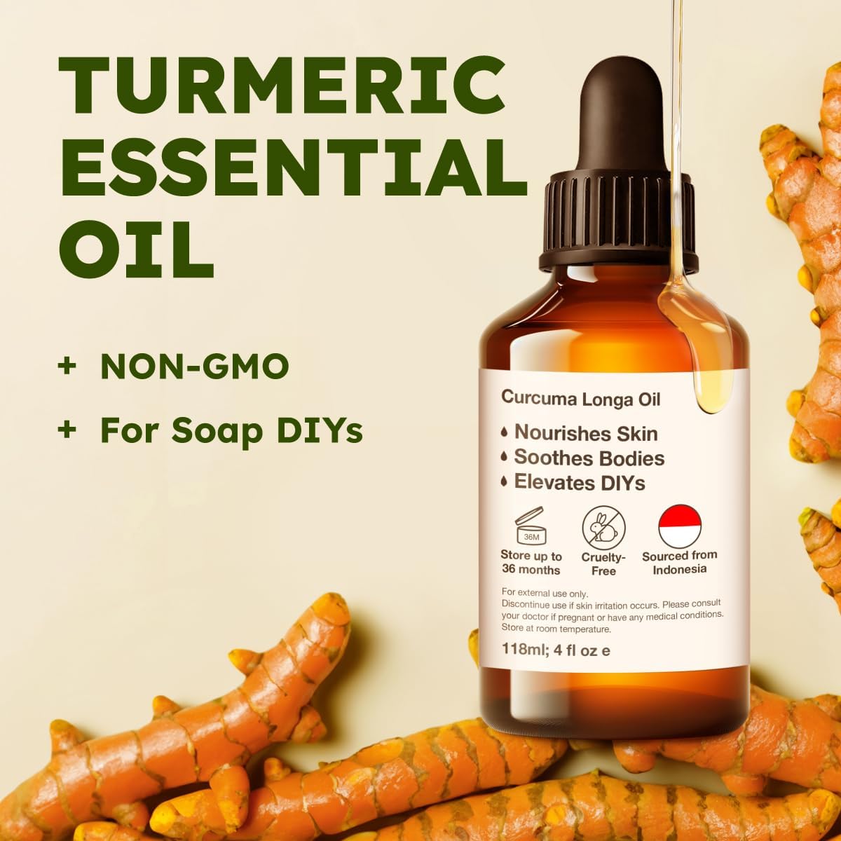 Kukka Turmeric Oil for Skin - 4 Fl Oz - Turmeric Essential Oil, Herbaceous Scent, for Face, Hair
