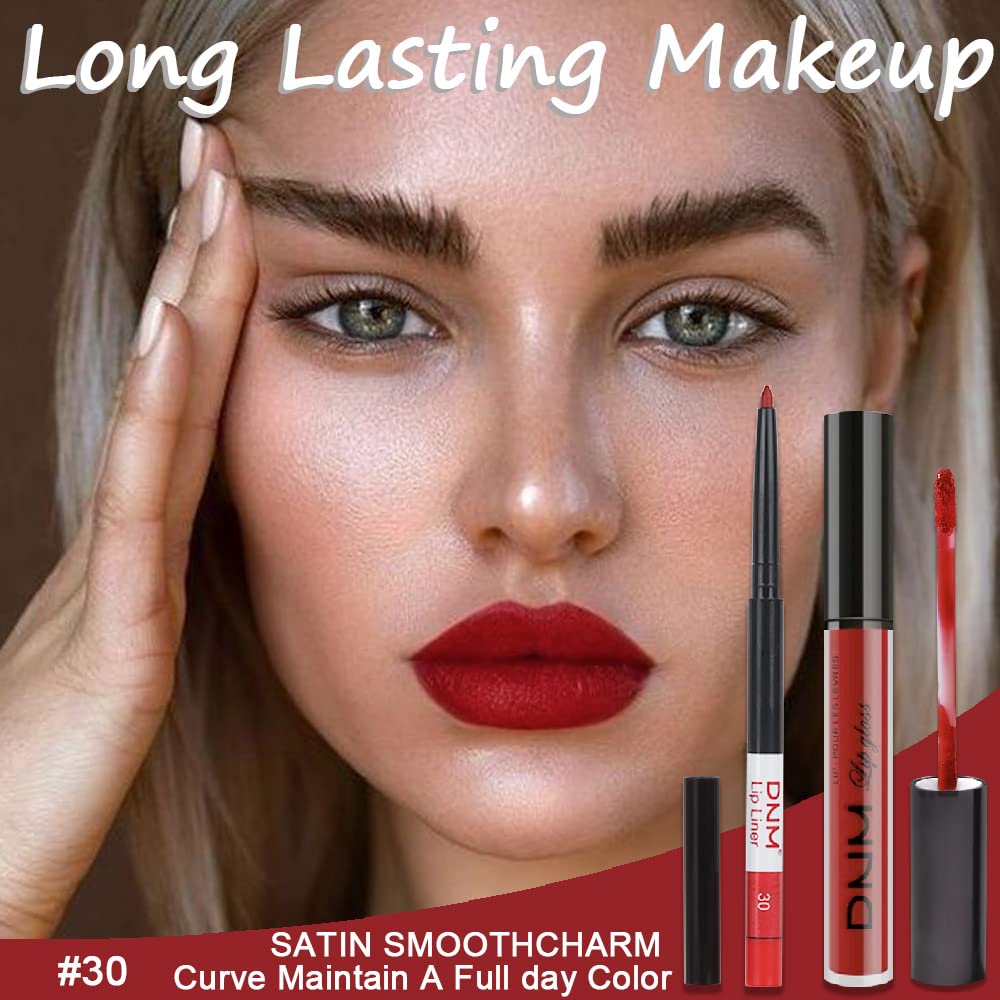 evpct 2Pcs Dark Oxblood Red Matte Lip Liner and Lipstick Combo Lip Gloss Stains Pencil Makeup Set