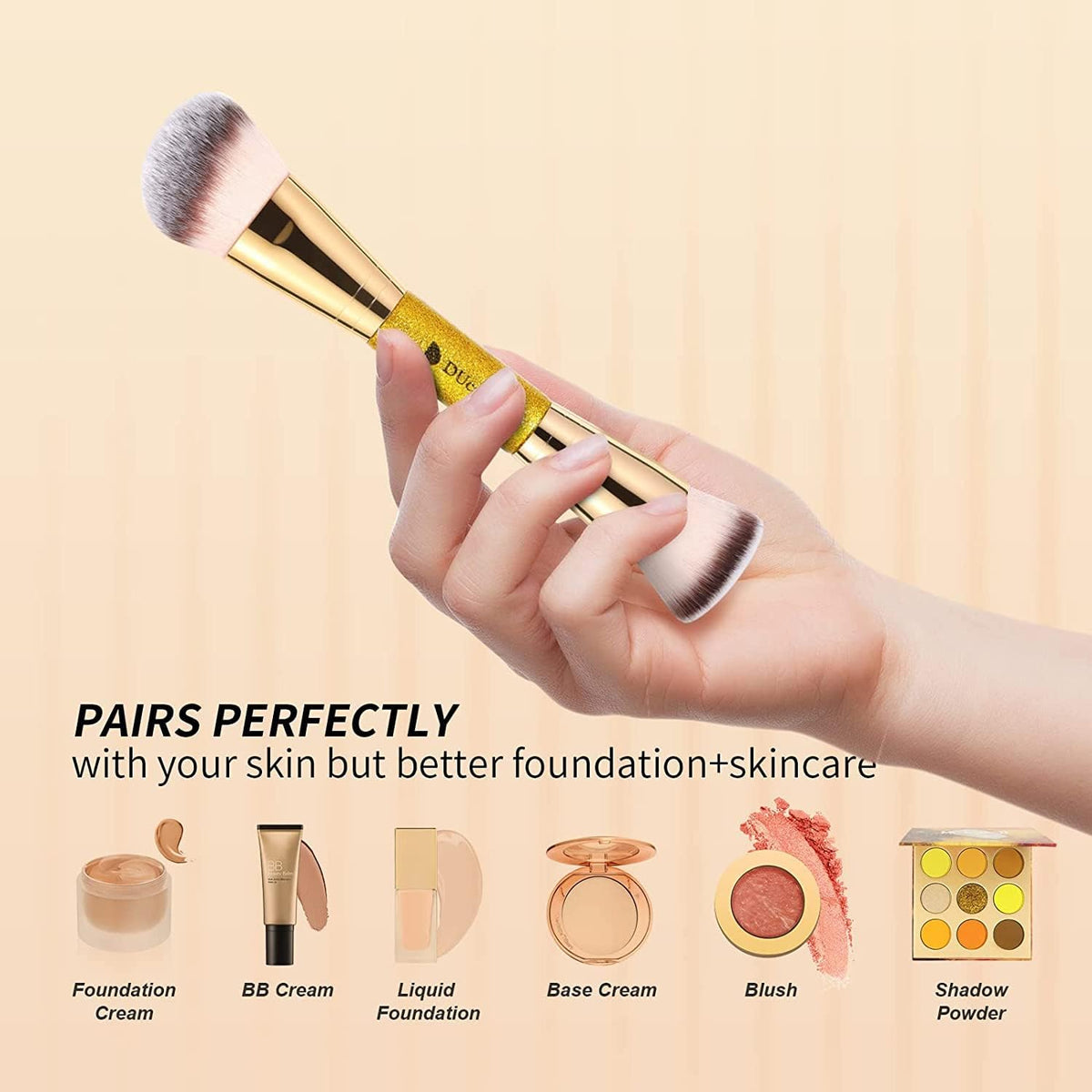 DUcare Foundation Brush Contour Bronzer Makeup Brush Double Ended Self Tanner Brush Sculpting Brush