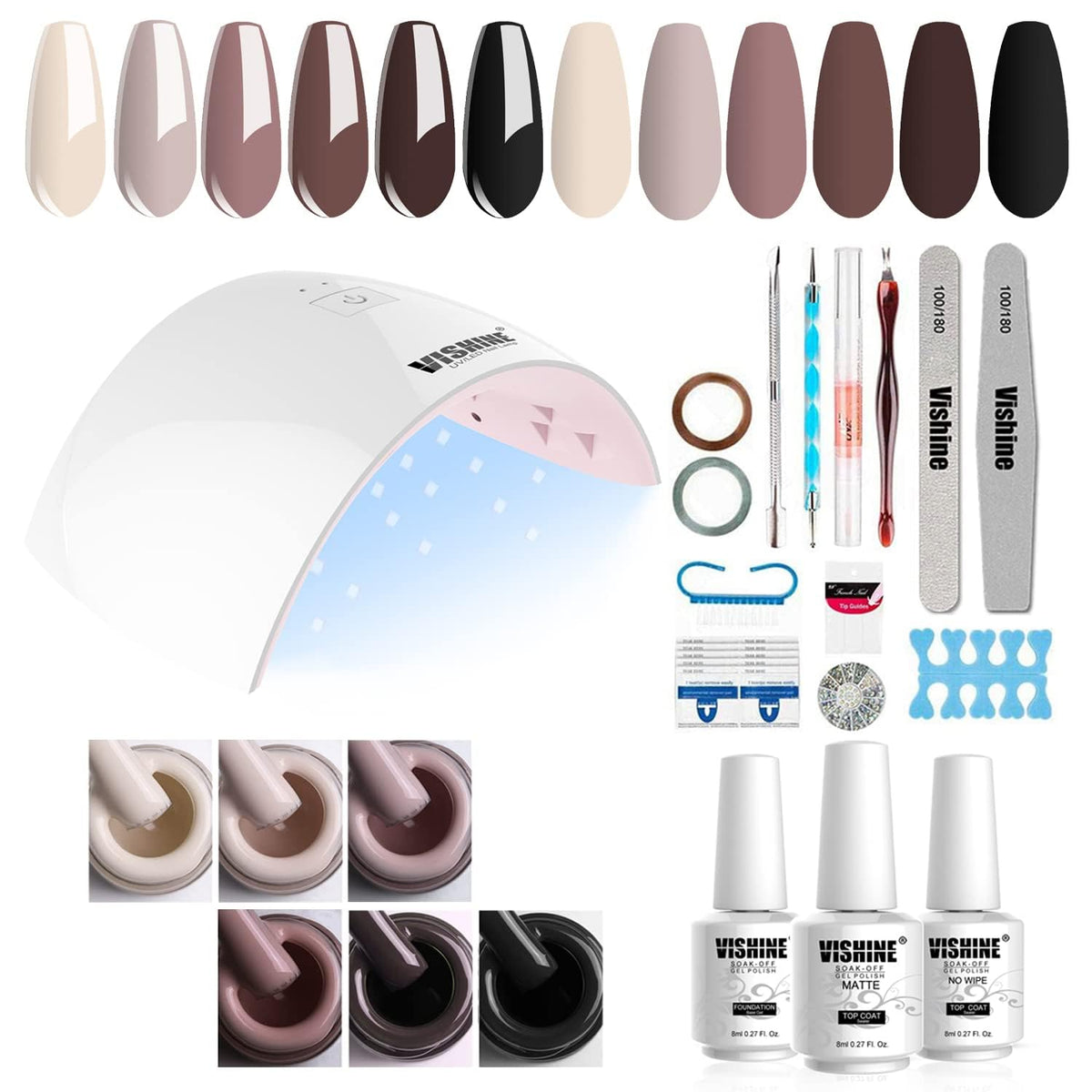 Vishine Gel Nail Polish Starter Kit, 36W LED Nail Dryer Lamp Base Top Coat 6 Classic Colors Nail