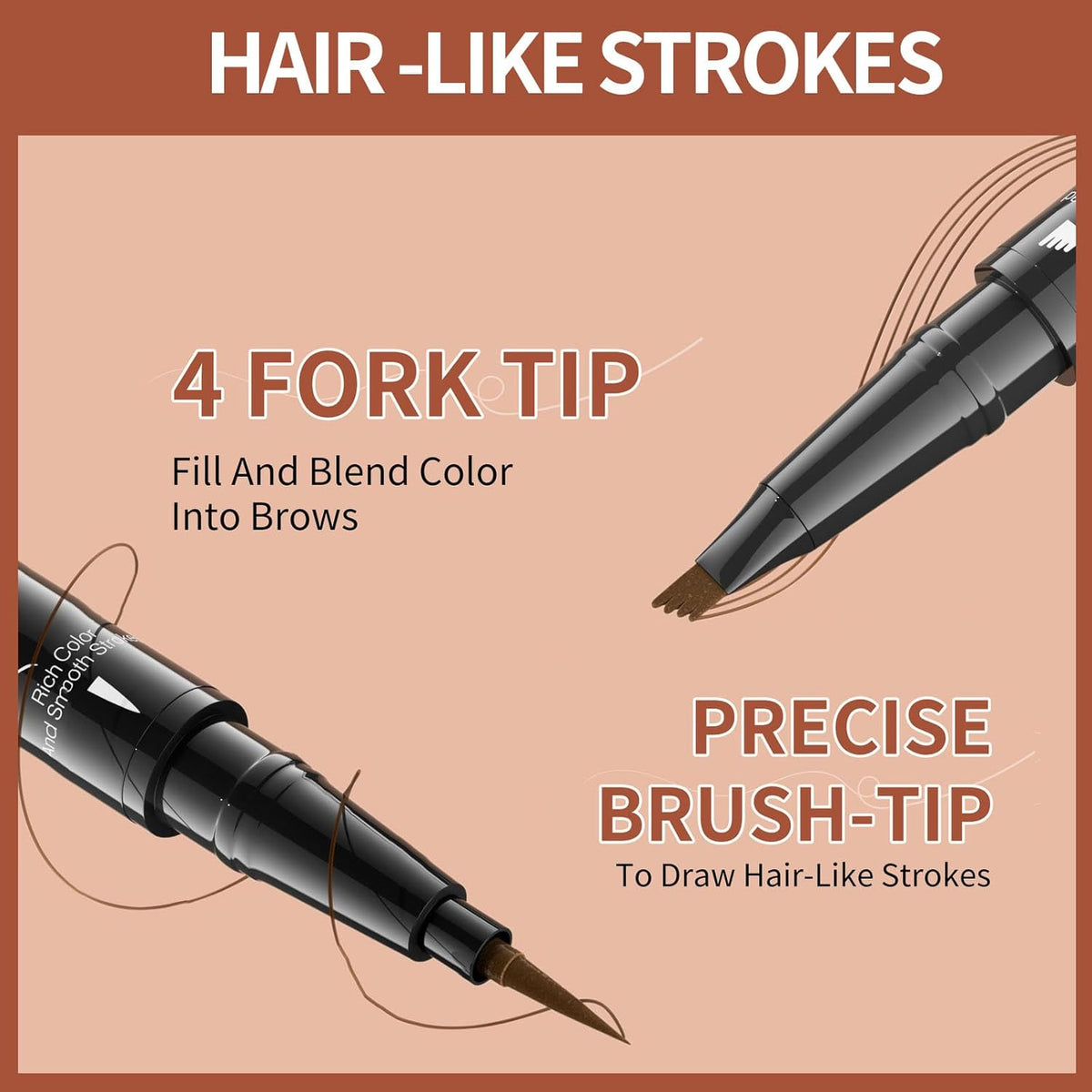 4-Fork Tip Microblading Eyebrow Pen - 2-in-1 Waterproof Eyebrow Pencil, Long-Lasting Natural