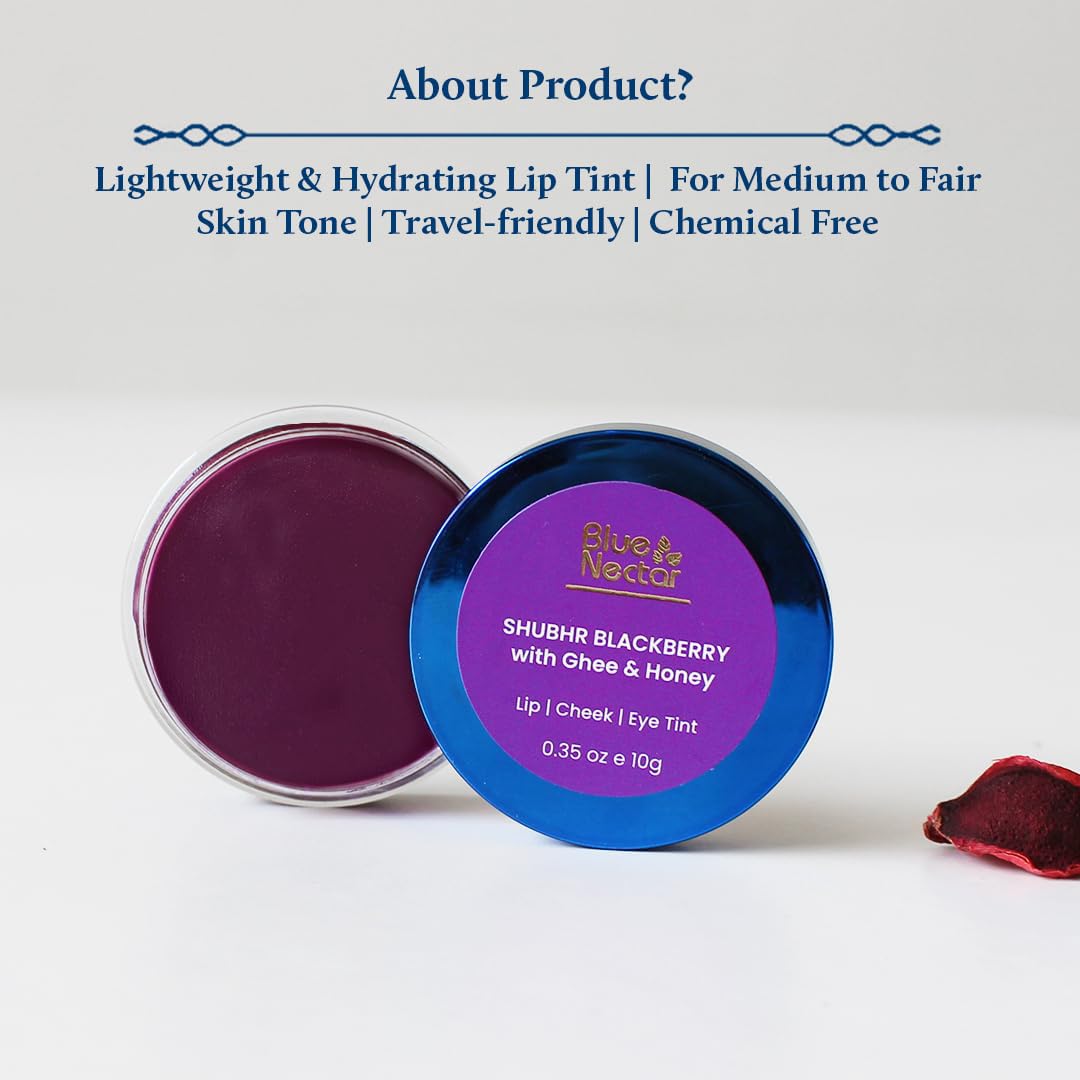 Blue Nectar Lip Tint Stain for Luscious Tinted Lips | Natural Blackberry Lip Moisturizer for Dry