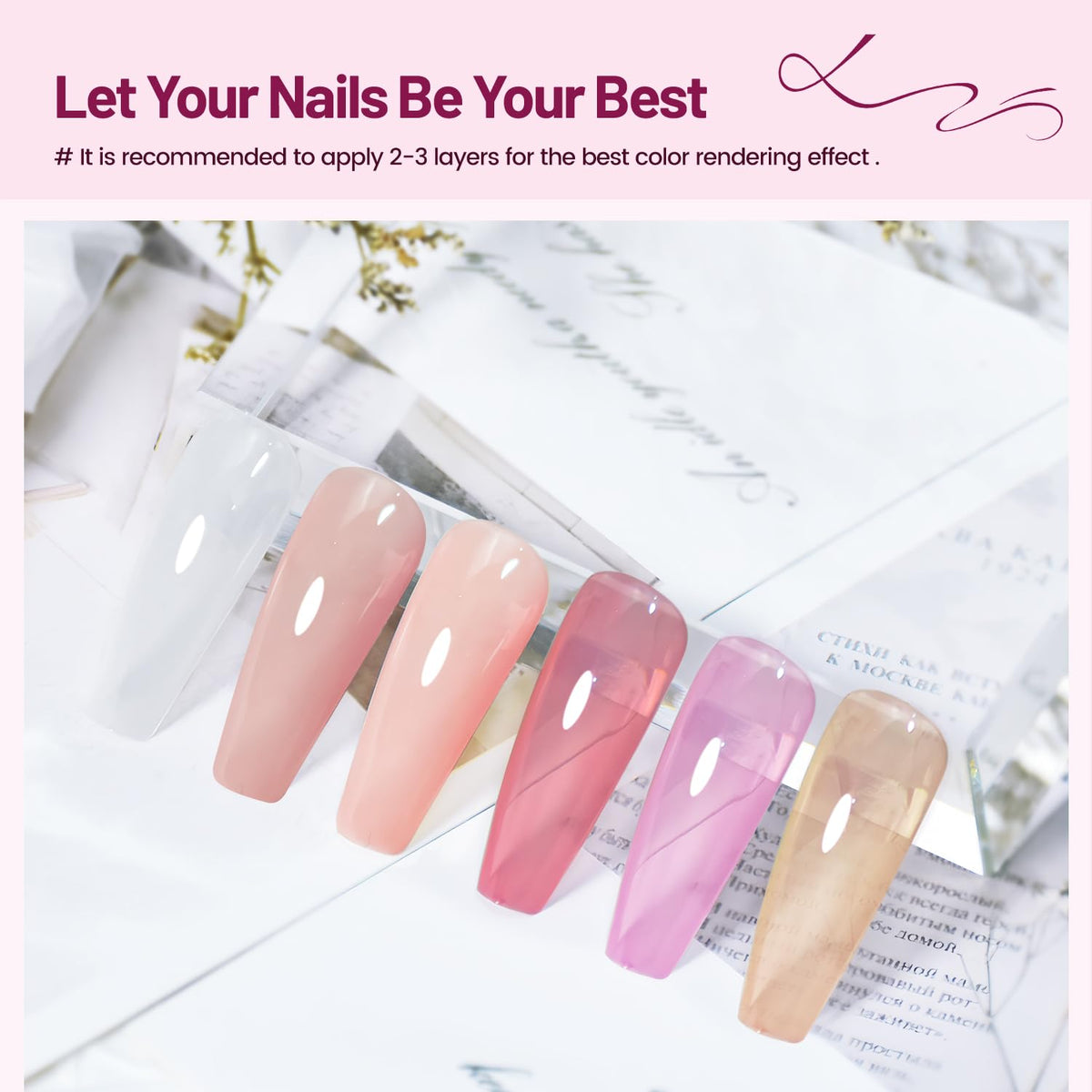 Jelly Nail Polish Set 6 Colors White Pale Red Soft Pink Natural Nude Pale Purple Fresh Pink Purple