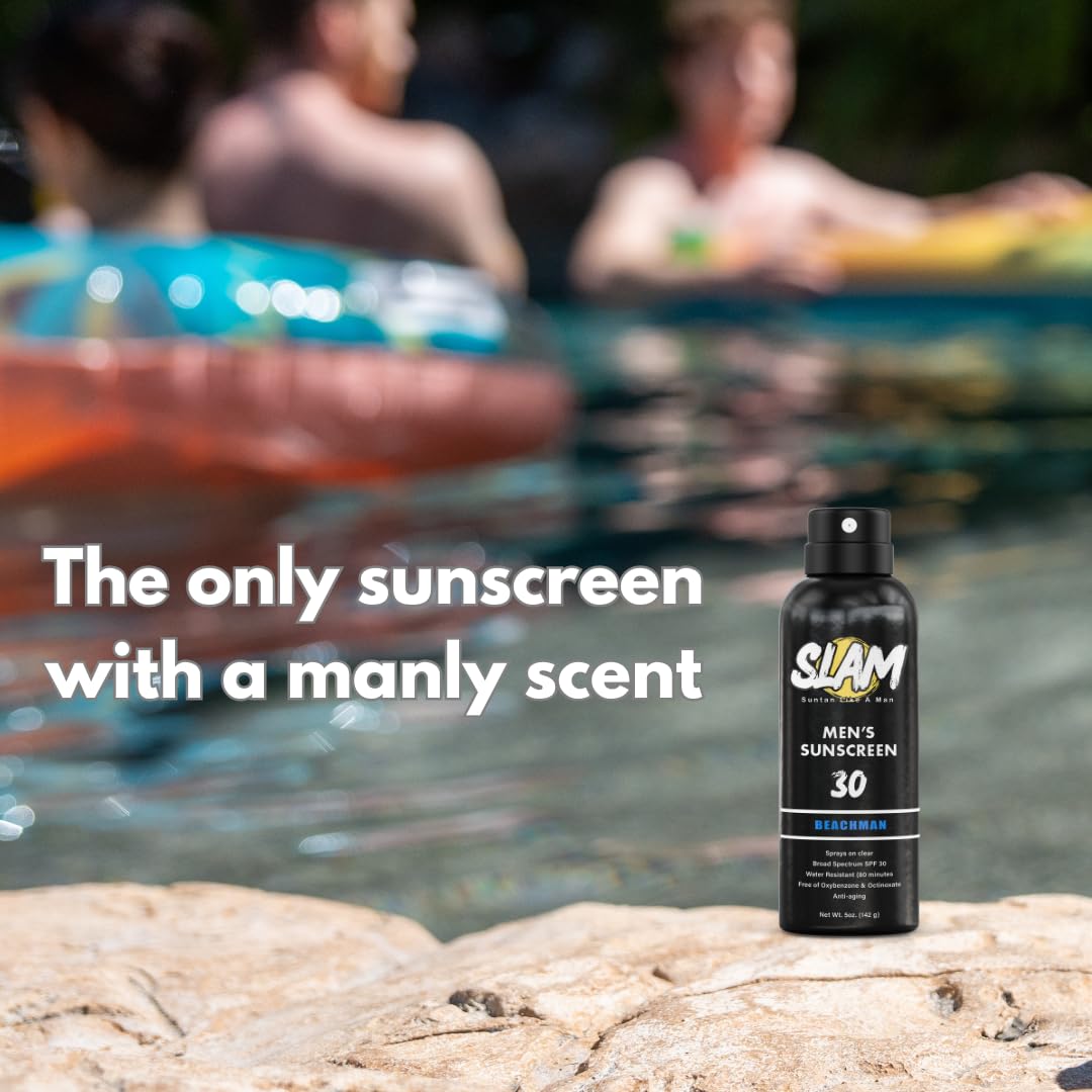 SLAM BeachMan Men's Scented Sunscreen Spray SPF 30 – Broad Spectrum Sun Screen for Face & Body